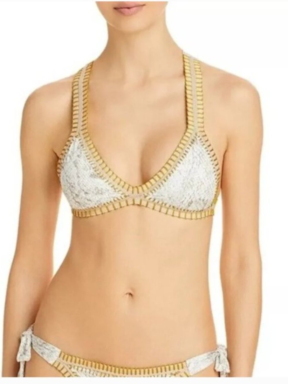 PQ Platinum Solange Ferrarini Cobra Print Crochet Trim Triangle Bikini Top S NWT